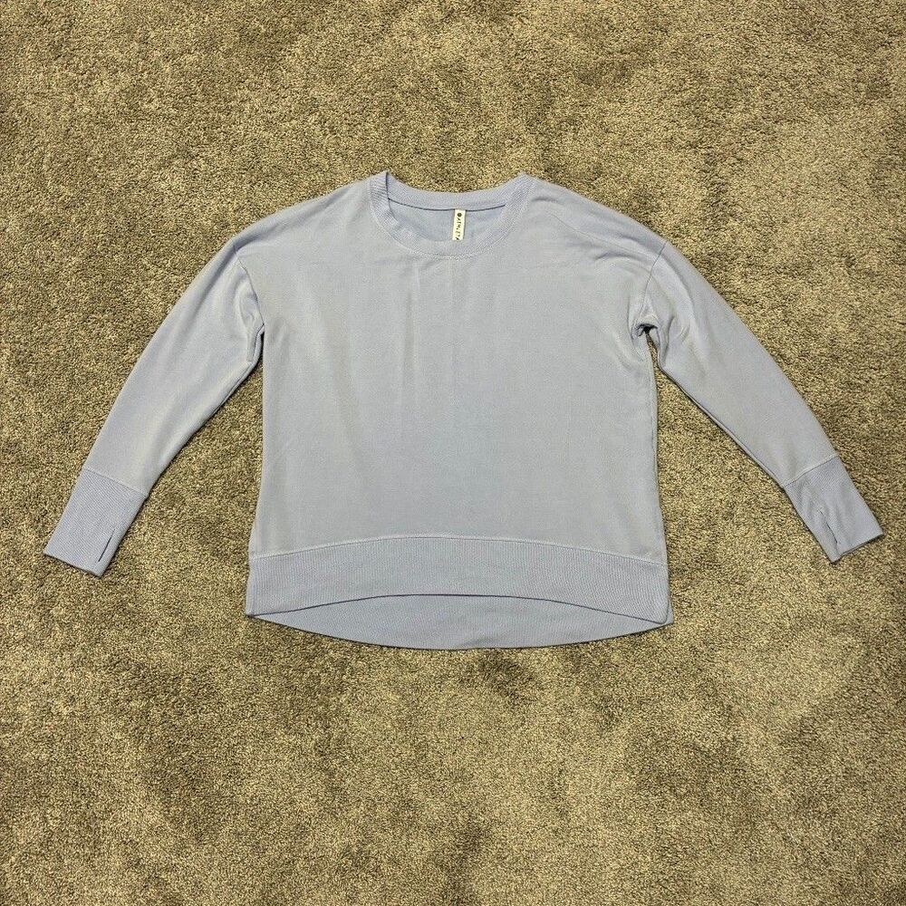Athleta Long Sleeve Pullover Top Large Blue Purple Modal Ribbed Cuff Athleisure